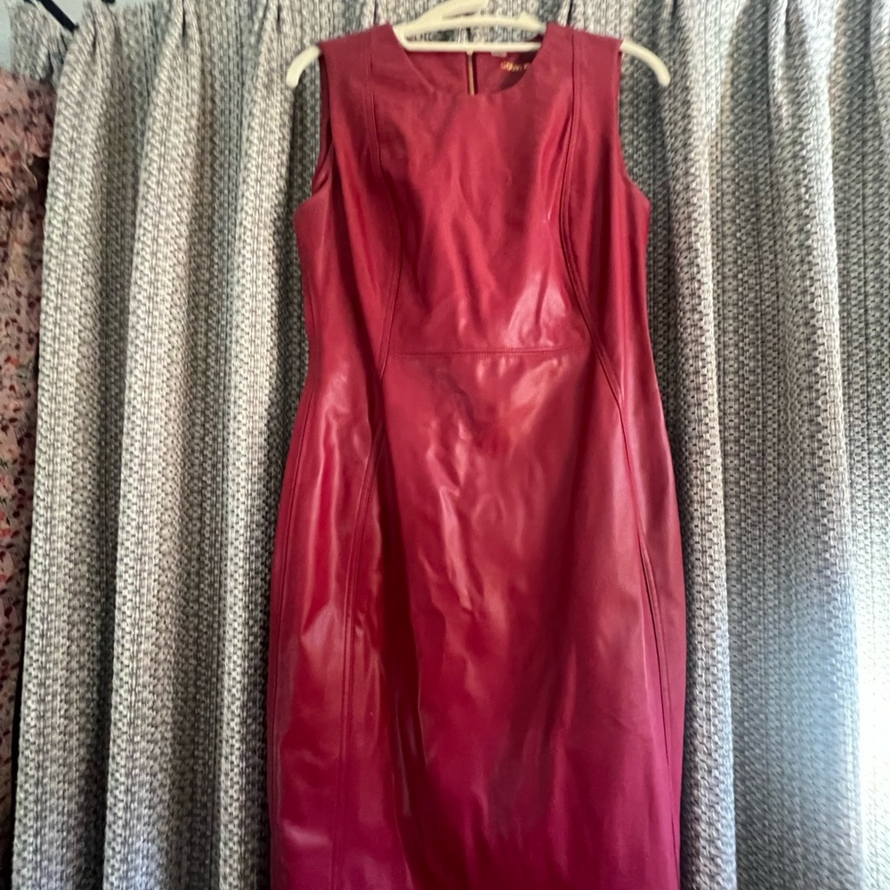 Calvin Klein faux leather sheath dress RED